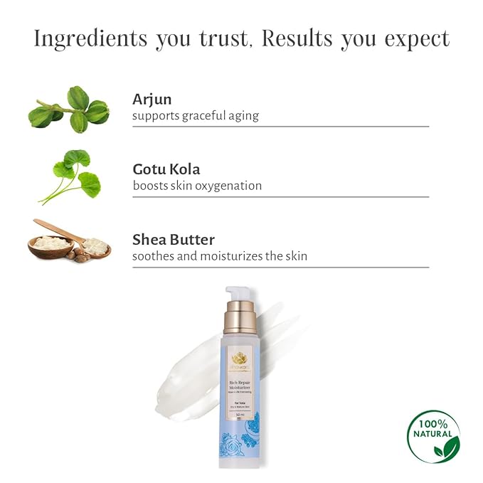Shankara Rich Repair Moisturizer – Silky Ayurvedic Cream with Arjun, Gotu Kola & Shea Butter – Hydrating Face Moisturizer for Dry, Flaky Skin – Clean & Vegan (50ml)
