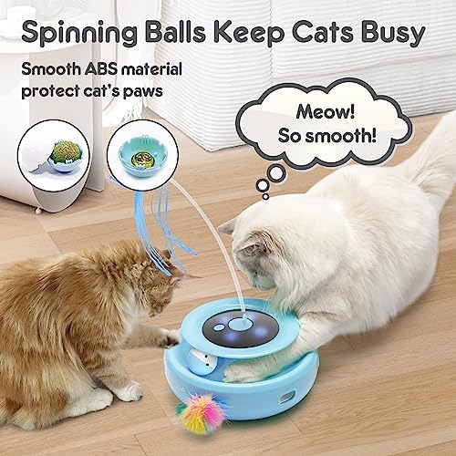ORSDA Cat Toy, 3-in-1 Automatic Interactive Electronic Moving Ambush Feather, Fluttering Butterfly, Track Balls, USB Rechargeable Powered Smart Indoor Exercise Kicker