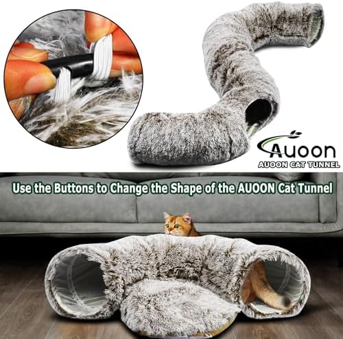 AUOON Plush Cat Tunnel Bed for Indoor Cats, 36" L x 36" W x 11.5" H, Brown