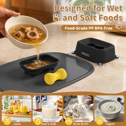 Dog Lick Bowl Slow Feeder with Rolling Log & Suction Base, Black Mat