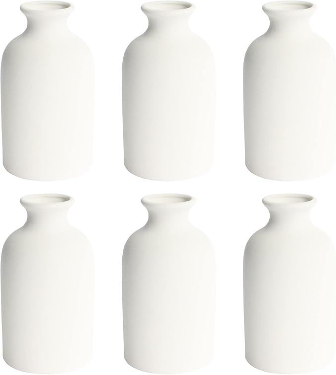 YANLING 6 Pack White Vase Small Ceramic Vases for Decor, Bud Vases | for Centerpieces White Vases for Flowers Boho Home Decor, Pampas Grass Dried Flowers Vases