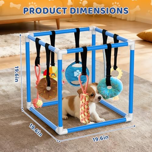 Puppy Play Gym & 8 Toys (Blue,19.6″ x 19.6″ x 19.6″‌)
