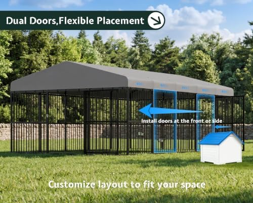 Jocisland 10X16X6.4 FT Outdoor Dog Kennel, 2 Doors, Waterproof Roof