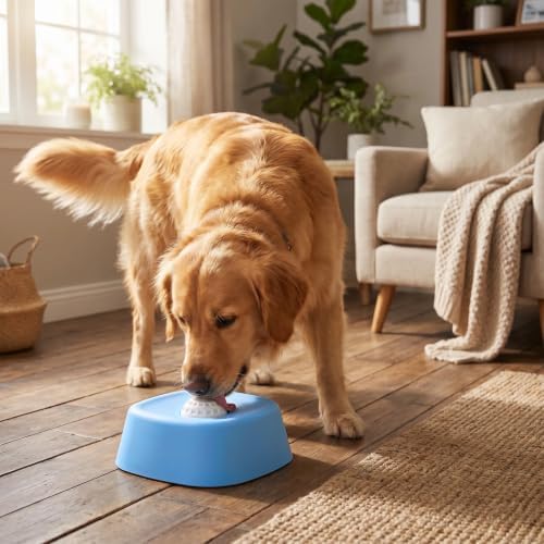 Slow Feeder Dog Bowls for Liquid Treat, Anti-Slip【Entertained Ball-in】 Bone Broth Dog Lick Bowl, 3/4 Cup Yogurt Pup Lick Toy for Large Medium Small Breeds Dietary Supplement/Post-op Nutrition (Blue)