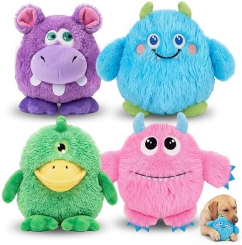 Junkin 4 Pack Dog Squeaky Toys, Plush Stuffed Dogs Toy, Cute Style