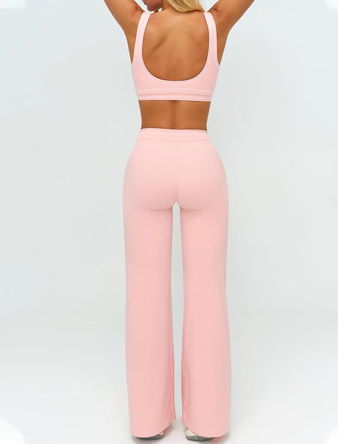 Women 2 Piece Workout U Back Color Block Sports Bra High Waist Tummy Control Active Leggings Yoga Pilates Outfits
