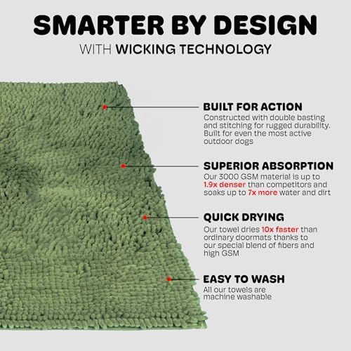 Dog Gone Smart Dirty Dog Doormat Runner - Sage Green, 23 x 16 Inches | Fast Drying Rug with Super Gripper Backing for Clean Floors - Absorbent Microfiber and Machine Washable Mat for Muddy Paws