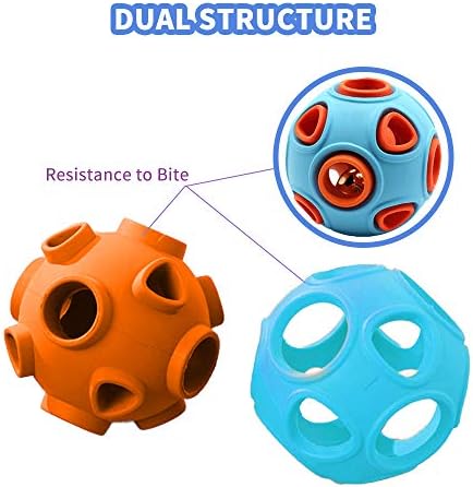 WishLotus Dog Ball Toy, Dog Interactive Toy with Ring Bell Squeak Toys Dog Rubber Bouncy Ball Pet Exercise Game Puzzle Ball to Increase IQ Search & Catch Bite Resistant Chewing Toy (S, Orange&Blue)