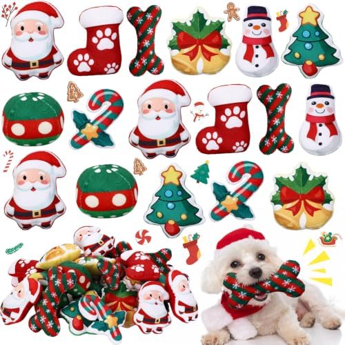 Soulchen 80 Pcs Christmas Dog Toys Set Puppy Squeaky Toys Bulk Cute Stuffed Plush Dogs Chew for Small Medium Pet with Squeakers for Fun & Teething