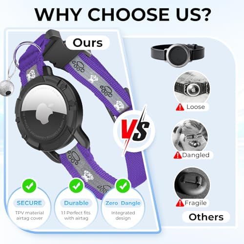 Breakaway AirTag Cat Collar, Reflective Cat Tracker Collar with Bell | Built in AirTag Holder, Adjustable 8.5-12in for Cats, Kittens and Puppies, Safety Elastic Band, Reflective for Night Walking