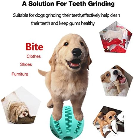 Idepet Dog Toy Ball, Nontoxic Bite Resistant Toy Ball for Pet Dogs Puppy Cat, Dog Pet Food Treat Feeder Chew Tooth Cleaning Ball Exercise Game IQ Training ball,2 Pack- Blue & Green