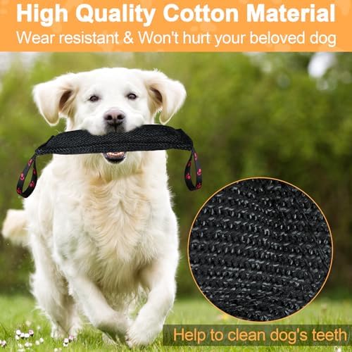 ToLanbbt Dog Tug Toy Bite Jute Pillow Pull Toy with 2 Strong Handles Perfect for Tug of War, Puppy Interactive Play, Tear Resistant Bite Training for Small Medium Large Dogs (Bright Black-Footprint)