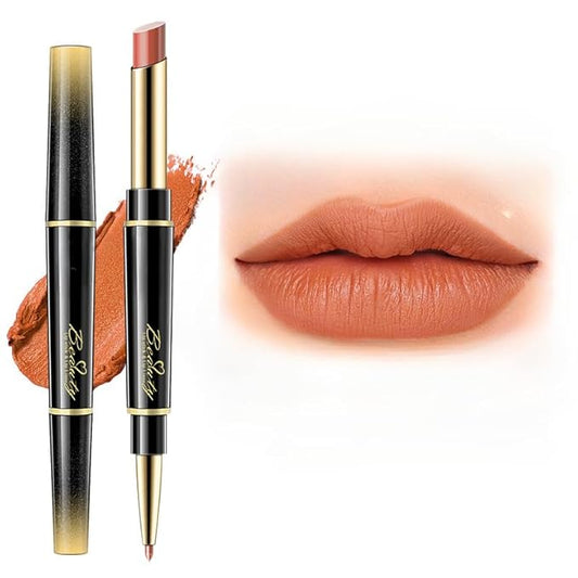 Double Head Lipstick and Lip Liner - Long-lasting Makeup - Waterproof Daily Glamour Makeup (11#pumpkin color)