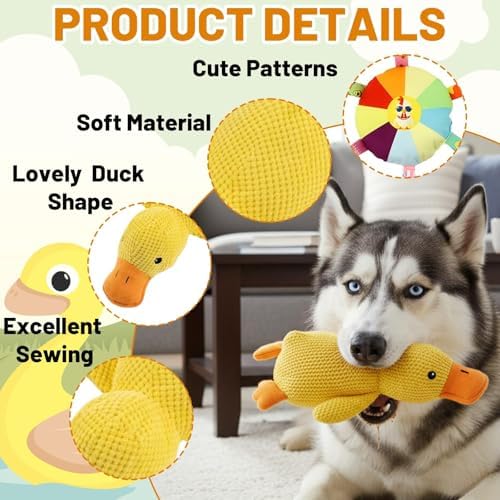 Squeaky Yellow Duck Dog Toy, Indestructible Plush Chew Toy for Small Medium Large Dogs, Durable Floppy Duck Toy to Reduce Anxiety & Destructive Behavior