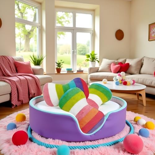 Jinshining 2 Pcs Colourful Dog Plush Vocal Toy Rainbow Dog Bone-Shape Chewing Toy Pet Supplies for Pet Playing Use Adorable Quality and Practical Attractive and Professional Dogs Chew Toys，Dogs Toys