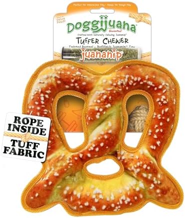 Doggijuana Tuffer Chewer Plush Dog Toy, Pretzel | Squeaky Refillable Plush