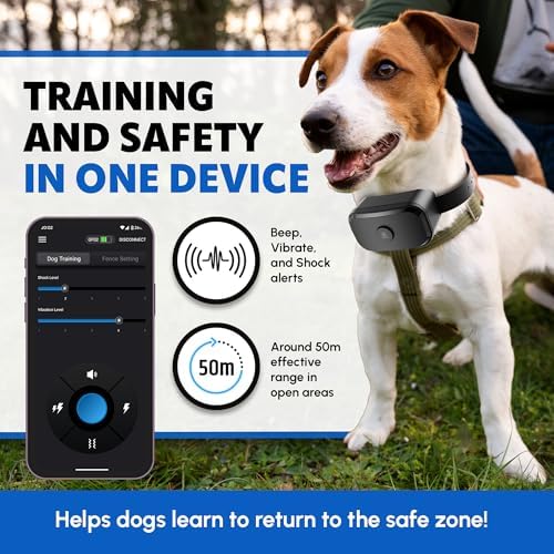 GF03 H-GPS Dog Fence, Wireless Dog Fence with No Subscription, Virtual Dog Containment System with Customizable Boundary, 2-in-1 Training Collar, Waterproof & Rechargeable for Medium Large Dogs