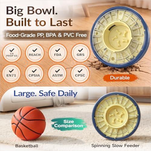 KADTC Adjustable 5-60 Min Slow Feeder Dog Bowl & Puzzle Feeder Anti-Gulping | 4-Cup Spinning Food Dispenser Turns Daily Meals Into Energy-Burning Enrichment, Eases Boredom, Builds Calmer Mealtime Rhythms