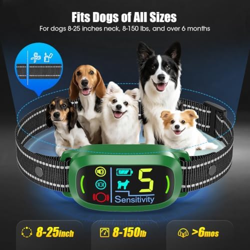 Bark Collar for Small Medium Large Dogs with 5 Training Modes, Green