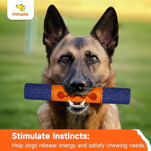 Stick Interactive Dog Toy 9” in Outdoor Dog Toy for Aggressive Chewers Tough Natural Rubber Chew Toys (Blue&Red)
