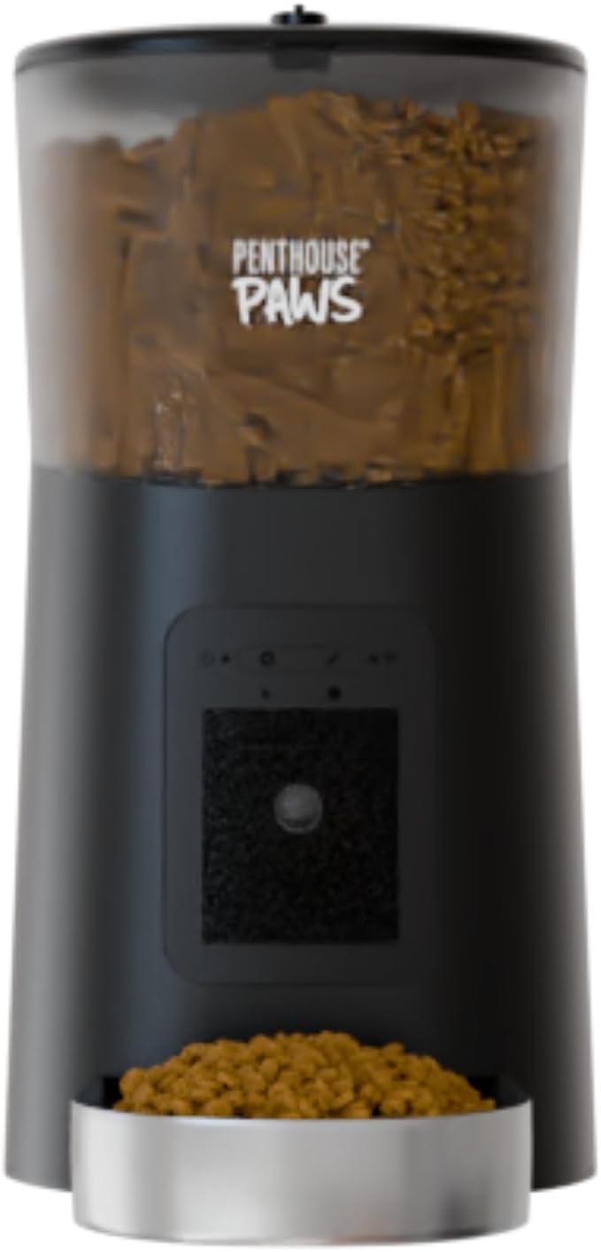 Smart HD Pet Feeder, 6L, Black/Stainless Steel | 1080p Camera, 2-Way Audio, Voice Recording, Night Vision, Scheduled Meals, Backup Power, Easy to Clean, Anti-Jam Design