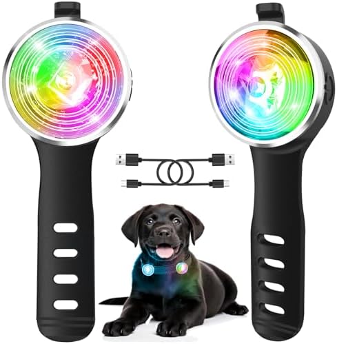 Tubasion 2-Pack Dog Lights for Night Walking, Upgraded 8 Modes Rechargeable Dog Collar Lights for Nighttime Clip On, IPX6 Waterproof and Silicone Band Safety Lights for Dog Collars