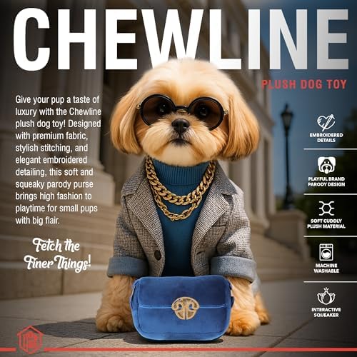 Chewline – Luxurious Parody Plush Dog Toy with Squeaker, Premium Fabric, Embroidered Details, Designer-Inspired Chew Toy, Fun Gift for Medium Dogs & Dog Lovers