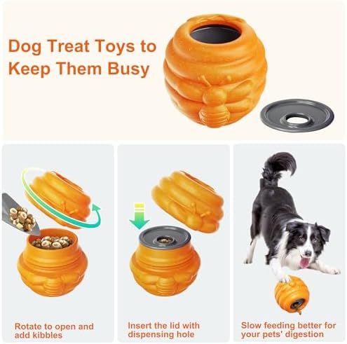 Durable Dog Toys 2 pack, Fillable Dog Treat Dispenser and Enrichment Peanut Butter Frozen Licking Toys in Honey Pot Shape, Interactive and Mental Stimulation Toys for Large Dogs to Keep Them Busy