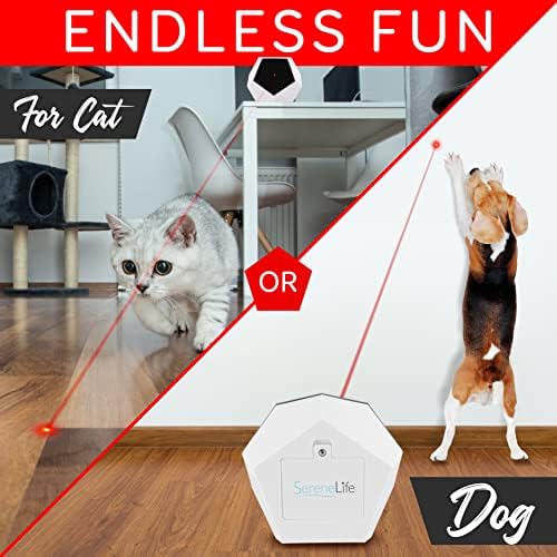 SereneLife Automatic Cat Light Toy - Rotating Moving Electronic Red Dot LED Pointer Pen W/ Auto Wireless Control - Remote Light Beam Teaser Machine for Interactive & Smart Sensory