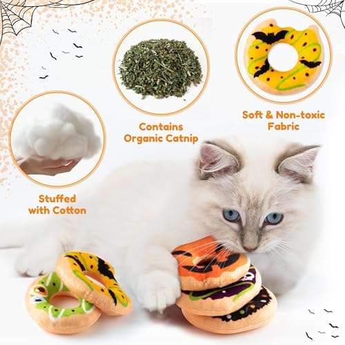L1rabe Halloween Donut Catnip Stuffed Toys for Cats, Gift for Kitten Lovers