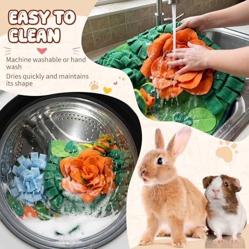 Yinkin 2 Pcs Rabbit Foraging Snuffle Mat for Small Animals Puzzle Toys Funny Interactive Nosework Feeding Mat for Bunny Hamsters Guinea Pigs Ferrets Chinchillas (17.7 x 17.7 Inches,Modern Styles)