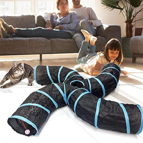 Bemodst Collapsible S-Shape Cat Tunnels - 4 Way Interactive Maze Toy for Kitten, Rabbit, Ferret