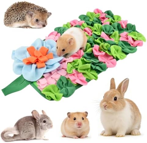 Rabbit Foraging Mat, 18"x10" Snuffle Feeding Mat for Rabbits Guinea Pigs Chinchillas, Pet Feed Game Slow Eat for Small Animals Interactive Puzzle Feed Mat, Washable,Fun Design