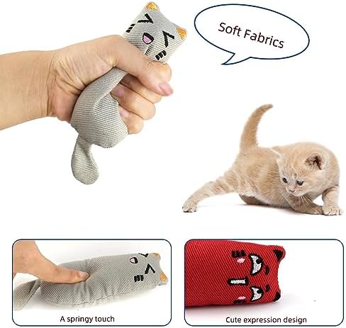 Soft Indoor Cat Toys Self Play Interactive Pillows Catnip Filled 5PCS Plush Kitten Teething Set Cute Kitty Chew Bite Resistant Cartoon Mouse Pet Supplies Gifts