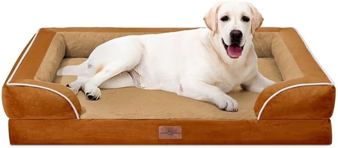 Comfort Expression Waterproof Orthopedic Dog Beds for Extra Large Dog | Supportive Egg Crate Foam XL Dog Bed with Removable Bolster, Dog Couch with Washable Cover & Non-Slip Bottom, 45x35 Inch