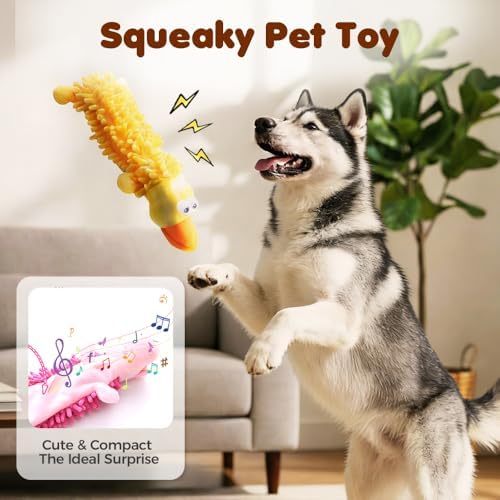 LECDOA Plush Squeaky Dog Toys, Soft Bite Resistant Chew Toys, Chicken
