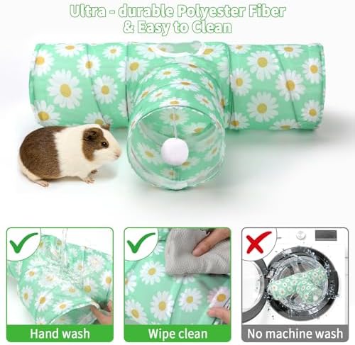 Rypet Guinea Pig Tunnel Hideout 3-Way Collapsible Small Pet Tubes, Daisy