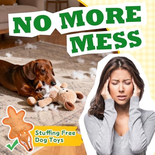 No Stuffing Dog Toys, Tough Durable Plush Chew Toy for Boredom and Teething, Squeaky Dog Toys for Small Medium Large Dogs to Keep Them Busy (5 Pack)