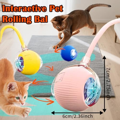 Cat Ball Toy,New Interactive Rolling Cats Dog Toy Balls 360° Smart Automatic Rolling Pet Ball, Fast Moving Toy for Dog,Interactive Toys for Cats (Blue)