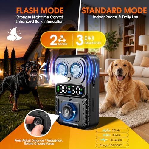 Automatic Bark Control Box, Smart Dog Bark Deterrent Device, Anti Barking Device for Dogs Stop Neighbor’s Dog Barking, Owl Design Bark Silencer with 2X Emitters 50FT, Waterproof for Indoor Outdoor