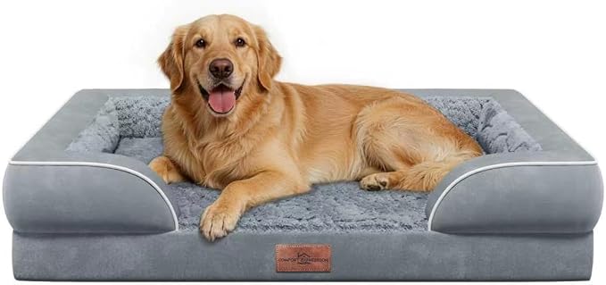 Comfort Expression Waterproof Orthopedic Dog Beds for Large Sized Dog | Supportive Egg Crate Foam Large Pet Bed with Removable Bolster, Dog Couch with Washable Cover & Non-Slip Bottom, 36x27 Inch