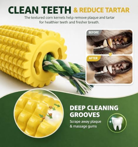 4.37 inch Corn Cob Dog Toys for Aggressive Chewers, Rubber Teething Toys