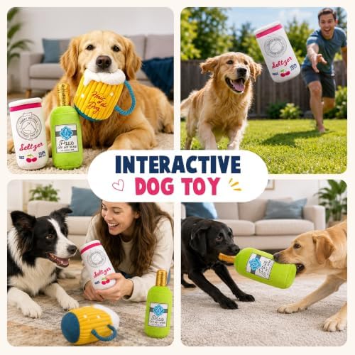 PrimePets 3 Pack Plush Squeaky Dog Toys, Drink-Themed Dog Toy Set