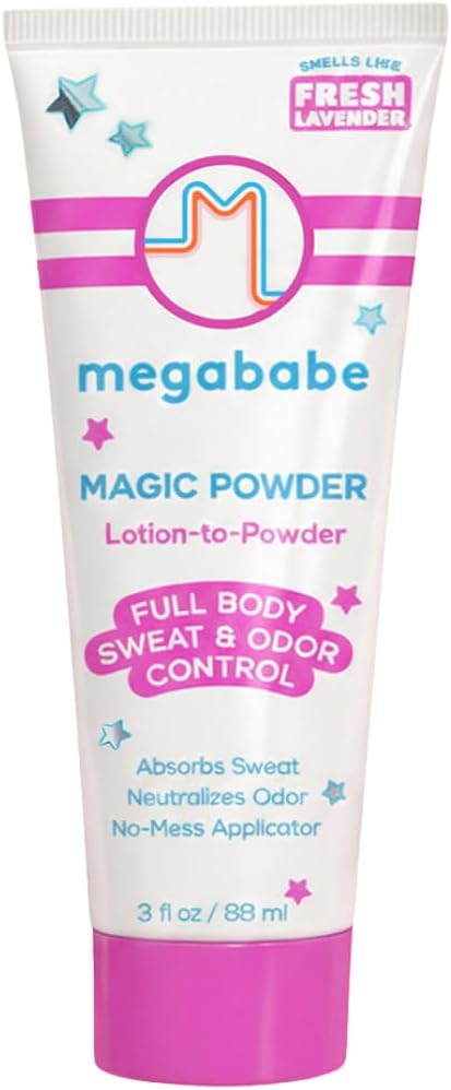 Megababe Sweat & Odor Absorbing Lotion - Magic Powder Stay-Dry Lotion to Powder | Spring Break Must-Have | Aluminum-Free, Talc-Free | 3 fl oz