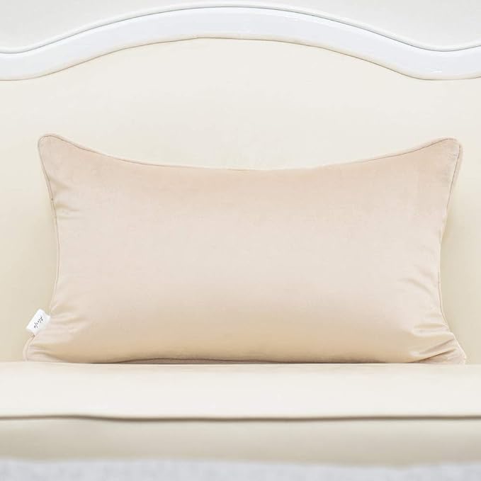 Alerfa 12 x 20 Inch Rectangle Leaf Pillow Embroidery Cut Velvet Cushion Case Luxury Modern Lumbar Throw Pillow Cover Decorative Pillow for Couch Sofa Living Room Bedroom Car, Beige