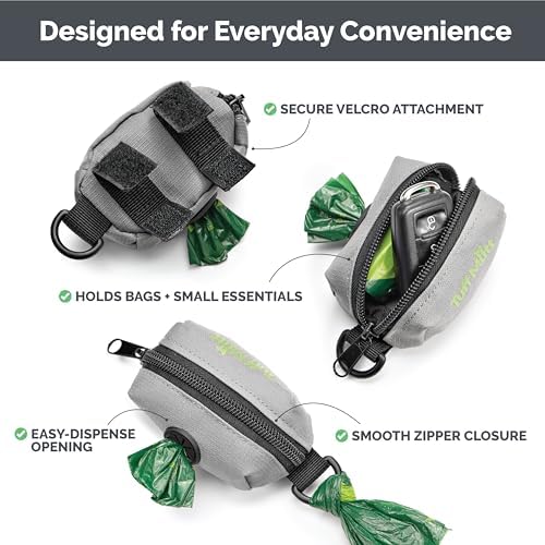 Tuff Mutt Dog Poop Bag Holder with Velcro Attachment - Durable Fabric Poop Bag Dispenser for Leashes - Includes Starter Roll for Easy Cleanup (Pack of 3)