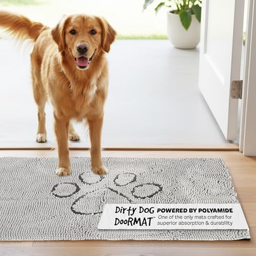 Dog Gone Smart Dirty Dog Doormat - Fast Drying Rug - Silver Grey, 35x26 in | Super Gripper Backing for Clean Floors - Absorbent Microfiber and Machine Washable Mat for Muddy Paws