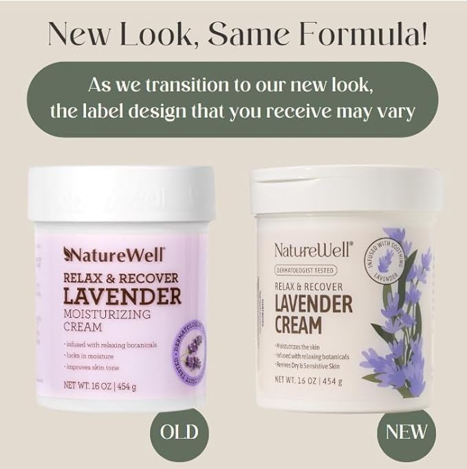 NATURE WELL Lavender Smooth & Soften Moisturizing Cream For Face, Body, & Hands, Calming & Soothing, Infused With Natural Oils & Extracts, Restores Skin Moisture Barrier, Pack of 2 (16 Oz Each)
