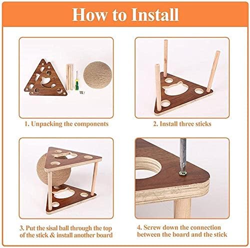 Cat Scratcher Toy,Natural Sisal Rope Cat Scratching Ball Scratcher Toy with Ball for Cats& Kittens&Dogs&Puppy, Interactive Solid Wood Scratcher Pet Toy (Small)