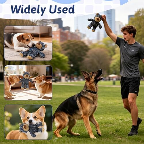 MAXBECK Dog Companion for Heavy Chewers- Indestructible Robust Bear Dog Toy, Resistant Squeaky Dog Toys for Heavy Chewers, Unbreakable Stuffed Plush Dog Toys for Aggressive Chewers (C-Navy+Oak)
